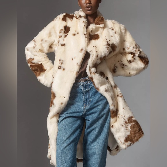 Anthropologie Jackets & Blazers - Anthropologie Maeve Grand Glam Faux Fur Coat Long Jacket in Cream and Brown